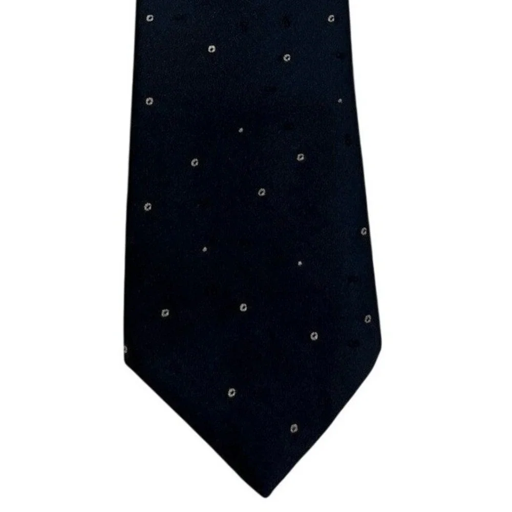 Johnny Carson Dark Navy Blue Polyester Skinny Tie‎ with White Dot Pattern